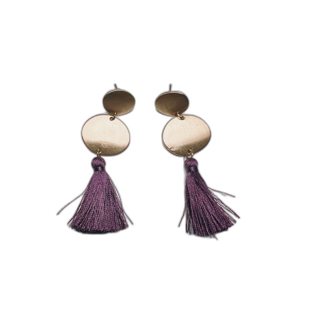 Vintage Earrings 90's Dangle Purple Gold Tassel Disco Era Party Girl Jewelry